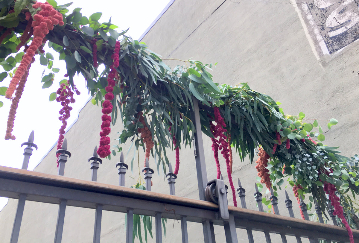Hanging Amaranth and eucalyptus Garland. Wedding Florist.