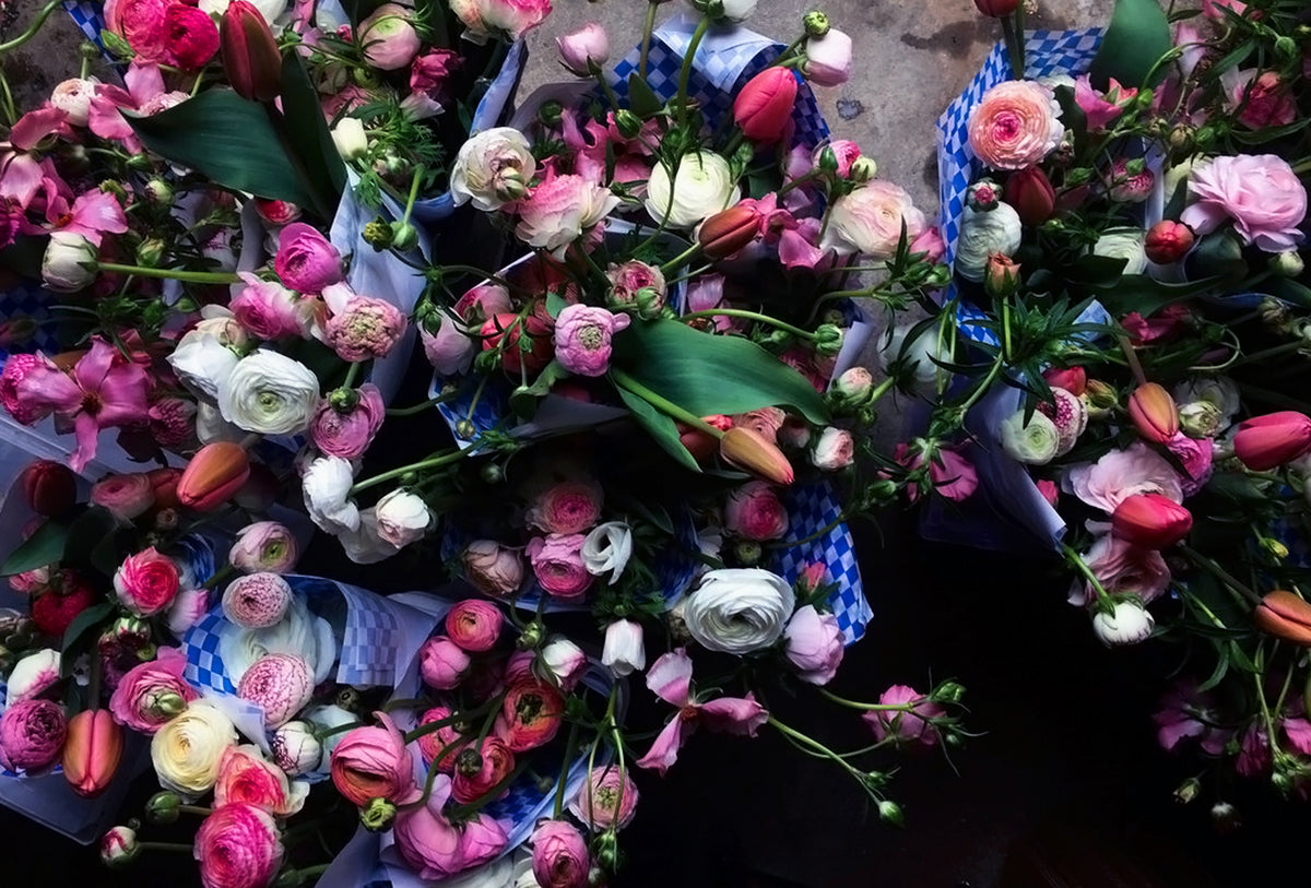 WRAPPED FLOWERS. NO VASE.